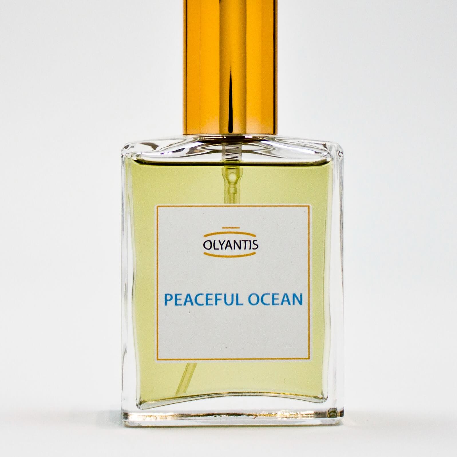 Olyantis 60 ml Peaceful Ocean eau de parfum bottle, frontal view, on a white background. 