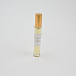 Olyantis's Peaceful Ocean 10 ml perfume glass bottle with gold cap on a white background. 